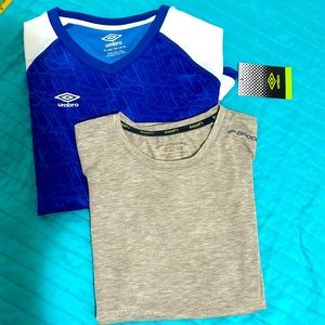Bundle XS Brooks Run Happy Running Athletic Short Sleeve Shirt and Umbro teen XL